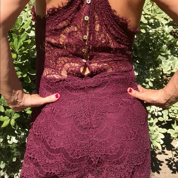 Free People slip dress bodycon Plum Lace dress M - Picture 2 of 8